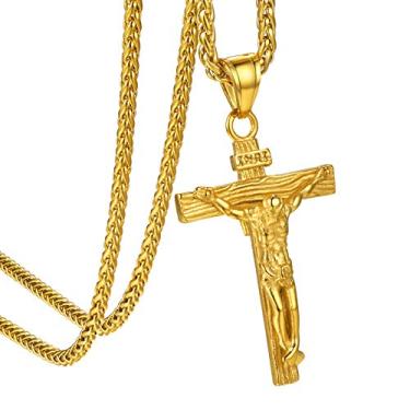 Imagem de GOLDCHIC JEWELRY Colar com pingente de crucifixo da Cruz INRI, colares de medalha milagrosa da Virgem Maria, joia Jesus Cristão, Banhado a ouro 18K, Sem Pedra Preciosa