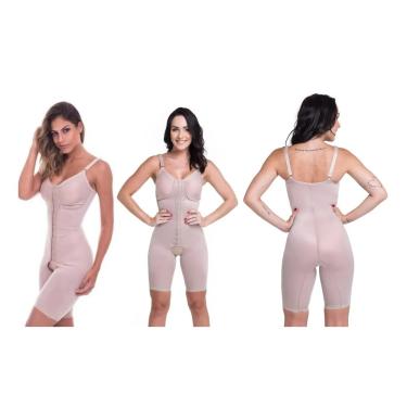 Imagem de Body Cinta Pós Cirúrgica Operatório Colchetes Alça Fecho Frontal Abdominoplastia Lipoaspiração Prótese Silicone Biobela