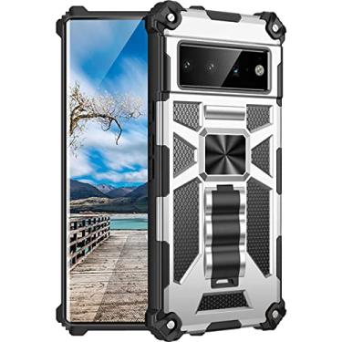 Imagem de ZiEuooo Capa de telefone rígida PC + TPU macio à prova de choque, suporte invisível de metal magnético para Google Pixel 7 6 Pro 7 6 6A, capa traseira de proteção total (prata, pixel 6)