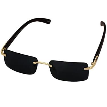 Imagem de Elite Slim Óculos de sol aviador retangulares de metal e madeira sem aro, Preto, G