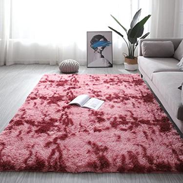 Imagem de Tapete de luxo sintético macio e quente moderno tapetes de pelúcia tapete de pilha alta tapetes de decoração de berçário feitos à mão tapete de engatinhar cuidados com o bebê (rosa escuro) 50 x 200 cm