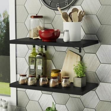 Imagem de Kit 2 Prateleiras Suspensas para Cozinha Madesa 60 cm com Mão Francesa - Preto