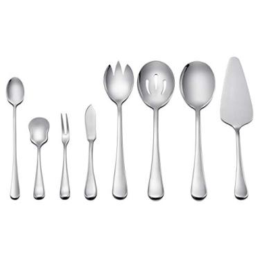 Imagem de LIANYU Conjunto de 8 peças de utensílios de servir, talheres de aço inoxidável com escumadeira, garfos para jantar, acabamento espelhado, pode ser lavado na lava-louças