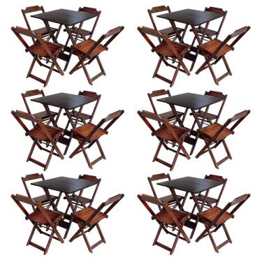 Imagem de Kit 6 Jogos de Mesa com 4 Cadeiras de Madeira Dobravel 70x70 Ideal para Bar e Restaurante - Imbuia
