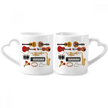Imagem de Conjunto de canecas de porcelana para casal, música e guitarra, para amantes de cerâmica e coração