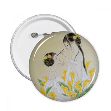 Imagem de Beleza com flor, alfinetes redondos de aquarela chinesa, botão de crachá, acessório de decoração, 5 peças