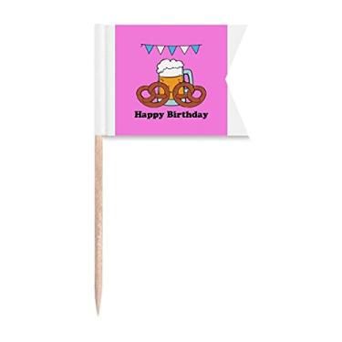 Imagem de Bandeiras de palito de cerveja com rosquinha inglesa para aniversário e palito de cerveja, marcação de rotulagem para bolo de festa, comida e queijos