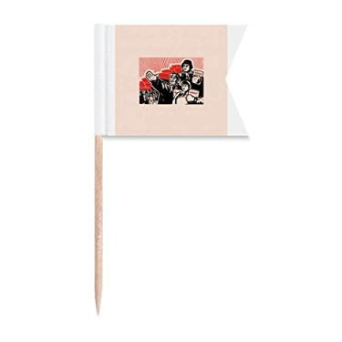Imagem de China Red Education Propaganda Road Toothpick Flags Marcação de rotulagem para bolo de festa comida placa de queijo