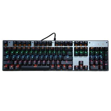 Imagem de Teclado mecânico para jogos, teclado de computador de tamanho completo com 104 teclas, teclado retroiluminado ergonômico com 9 efeitos de iluminação para desktop, PC e laptop, 26 teclas sem conflitos, preto