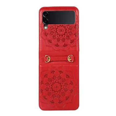 Imagem de Capa de telefone retrô Mandala Crossbody para Samsung Galaxy Z Flip 4 3 5G à prova de choque PU couro capa traseira com cordão, vermelho, para Galaxy Z Flip3 5G
