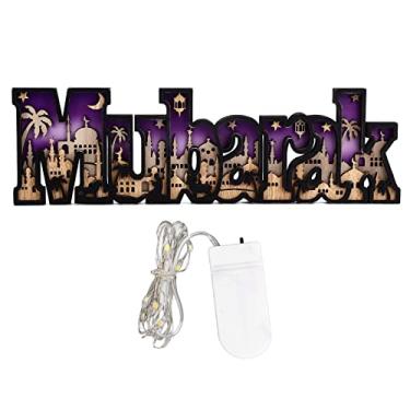 Imagem de Letras de madeira Eid Mubarak, decoração de letras de madeira Eid Ornamentos de letras de madeira Ramadan para decoração de casa Decoração de Eid