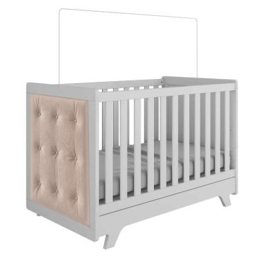 Imagem de Berço Mini cama com Capitonê Retrô Móveis Peroba - Branco Brilho/Suede Areia
