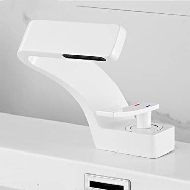 Imagem de Torneira para lavatório montada no convés do banheiro Torneira para pia preta Furo único Torneira misturadora quente e fria, branca