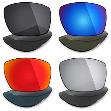 Imagem de Mryok 4 pares de lentes polarizadas de substituição para óculos de sol Oakley Costa Del Mar FERG – preto furtivo/vermelho fogo/azul gelo/prata titânio