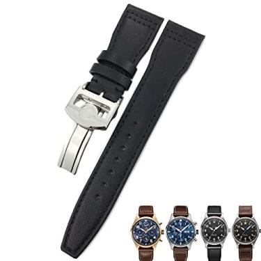Imagem de DFAMIN 20mm 21mm 22mm pulseiras de couro de bezerro para IWC Mark LE PETIT PRINCE IW327004 IW377714 Big PILOT Acessórios Fivela dobrável (Cor: Preto D, Tamanho: 20mm fivela rosa)