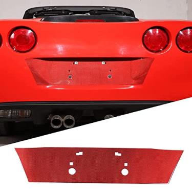 Imagem de PIUGILH Molduras de placa de carro traseira de fibra de carbono, adesivo de guarnição de licença de carro para Corvette C6 2005-2013 acessórios de carro externos-vermelho