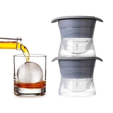 Imagem de Moldes de gelo Sphere com tampa de silicone, esfera de 6,35 cm – Conjunto de 2 | Molde de gelo para fazer bolas de gelo para uísque de bourbon, coquetéis, bebidas e mais