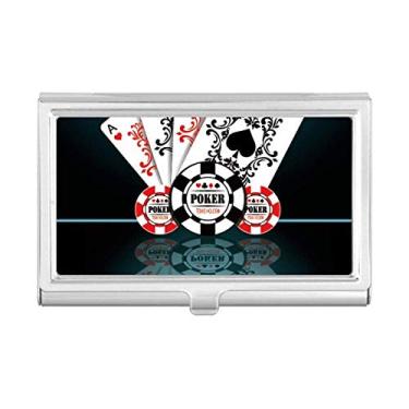 Imagem de Porta-cartões de visita com estampa de utensílios de jogo com fichas de baralho e porta-cartões