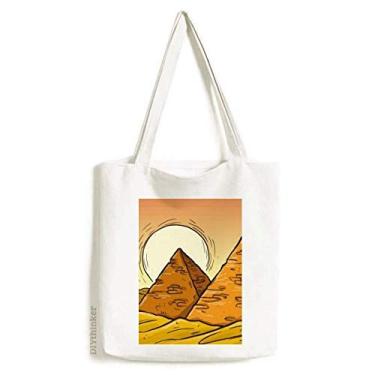Imagem de Bolsa de lona com estampa de sol pirâmide do Egito Antigo Bolsa de compras casual