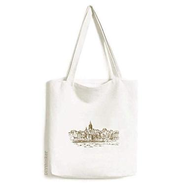 Imagem de Bolsa de lona com desenho de marco de paisagem Turkey River bolsa de compras casual bolsa de mão