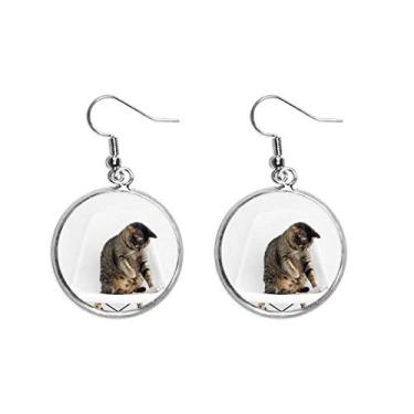 Imagem de Brinco com pingente de orelha de gato engraçado de ação animal, joia feminina