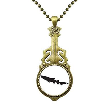 Imagem de DIYthinker Colar com silhueta de peixe biologia de tubarão preto, joia antiga com pingente de música