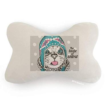 Imagem de DIYthinker Almofada para decoração de pescoço com estampa de gato The Taste of Snow Cat Head The Taste of Snow Cat