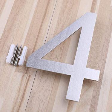 Imagem de Placa de casa flutuante 3D de 12,7 cm, número 0-9 letra ABCD, placa de porta de alfabeto digital de aço inoxidável, para hotéis, endereço ao ar livre, placa de correio, prata, método de parafuso, antiferrugem, durável