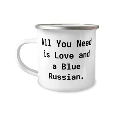 Imagem de Caneca russa azul brilhante de 355 ml, All You Need is Love and a Blue Russo, presente para amigos, sarcasmo de amigos