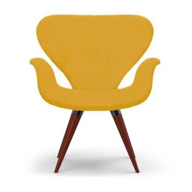 Imagem de Poltrona Decorativa Cadeira Tulipa Amarela Base Fixa Madeira - Clefato
