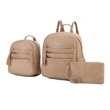 Imagem de MKF Collection Conjunto de mochila de 3 peças para mulheres, mochila grande com mini mochila e bolsa de pulso, mochila com alça superior, Roxane Tan, Large