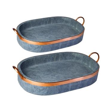 Imagem de Kit 2 Travessa Oval Para Porção Alça Cobre Pedra Sabão P e M