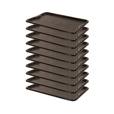 Imagem de Conjunto 10 Bandejas Plásticas Self-Service Refeição 48 x 32,5 x 2 BR-100 Preta - Della...