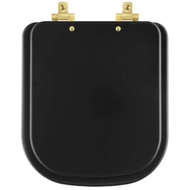 Imagem de Assento Sanitário MDF Soft Close Quadra Preto Fosco para Vaso Deca com Ferragem Dourada
