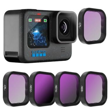 Imagem de REYGEAK Conjunto de 4 filtros CPL ND8 ND16 ND32 compatível com GoPro Hero 12/11/10/9, kit de filtro de lente polarizadora e densidade neutra para GoPro Accessories Moldura de liga de alumínio