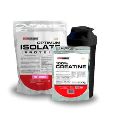Imagem de Kit Optimum Isolate Protein 2kg + 100% Creatina 500g + Coqueteleira - Bodybuilders (Grande, Morango)