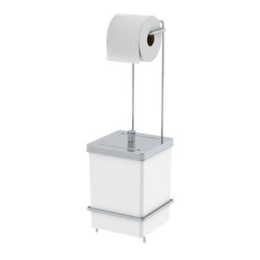Imagem de Suporte Porta Papel Higiênico Com Lixeira Quadrada 6,5 Litros De Banheiro Branco Cromado - 1632BCC Future