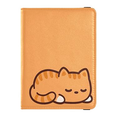 Imagem de Combo de capa de passaporte personalizado com nome personalizado, couro PU, protetor de cartão de vacina para passaporte para presente de viagem, Gato laranja, one size, Compacto