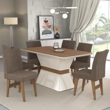 Imagem de Conjunto Mesa de Jantar 160 cm com 6 cadeiras Oslo Multimóveis EX1010 Madeirado/Off White/Castor