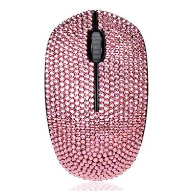 Imagem de Mouse sem fio luxuoso Bling para meninas, mouse de computador coberto de strass rosa com receptor USB, mouse fofo brilhante para laptop, PC, notebook, MacBook presentes - rosa
