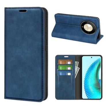 Imagem de Capa para Huawei Honor X9b, design carteira de couro com slot para cartão e fecho magnético capa dobrável Huawei Honor Magic 6 lite capa para celular Huawei Honor X50 5G (azul)