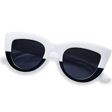 Imagem de Joopin Óculos de Sol Femininos Polarizadas Olho de Gato Retrô Espelhadas Lentes Cateye Mulheres Óculos Escuros (Preto Branco)