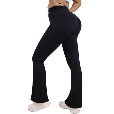 Imagem de FreXimo Calça legging feminina de ginástica de cintura alta sem costura canelada levanta bumbum fitness calça atlética para ioga, Preto, G