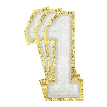 Imagem de 3 Pçs Remendos de Número de Chenille Remendos Dourados Glitter Ferro em Remendos de Letras Varsity Remendos Bordados de Chenille Remendos Costurados para Roupas Chapéu Bolsas Jaquetas Camisa (Ouro, 1)