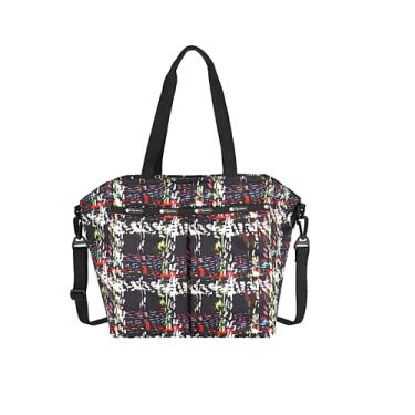Imagem de LeSportsac Bolsa de mão grande de sempre/bolsa transversal conversível + alça superior e bolsa de cosméticos, estilo 3802/cor E474, xadrez interpretativo abstrato estilo confete colorido festivo,