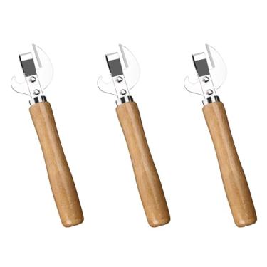 Imagem de LIGHUFEIC Abridor de lata e saca-rolhas clássico de aço inoxidável, 3 peças, pingente antiquado, cabo de madeira, aço inoxidável