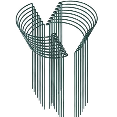 Imagem de HiGift Pacote com 16 estacas de suporte de plantas de 61 cm, 25,4 cm de largura x 60,96 cm de altura, meia redonda de metal para jardim, gaiola de suporte de peônia, borda de anel de suporte de plantas verdes para tomate, hortênsia, flor interna e externa