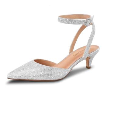 Imagem de PIZZ ANNU Sapato feminino Aliaa bico fino salto baixo confortável festa de casamento vestido casual bico fechado sapatos com design de salto baixo de 5 cm, Prata, 37