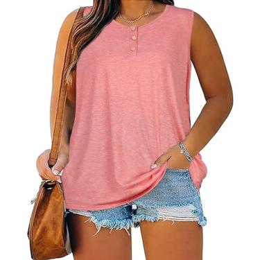 Imagem de Tops plus size para mulheres sem mangas regata de verão folgada túnica casual camisas, B, rosa coral, XXG
