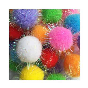 Imagem de Rimobul 20 peças de bolas brilhantes de pompom brilhantes de brinquedo para caçar pelos favoritos de gatos de 3,8 cm
